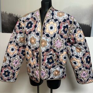 Quilted Floral Patchwork Jacket - Navy, Pink & Tan